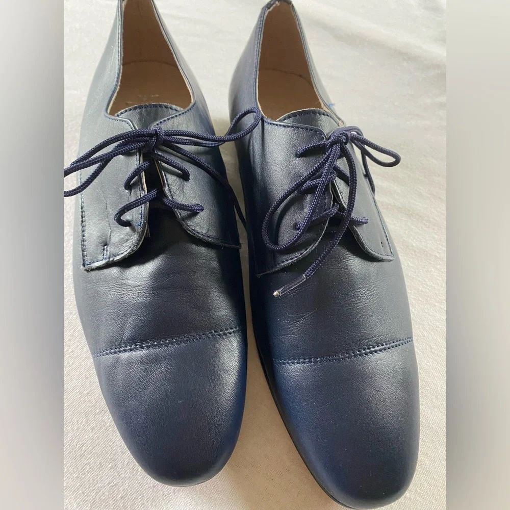 Men's Navy Leather Lace-Up Dress Shoes